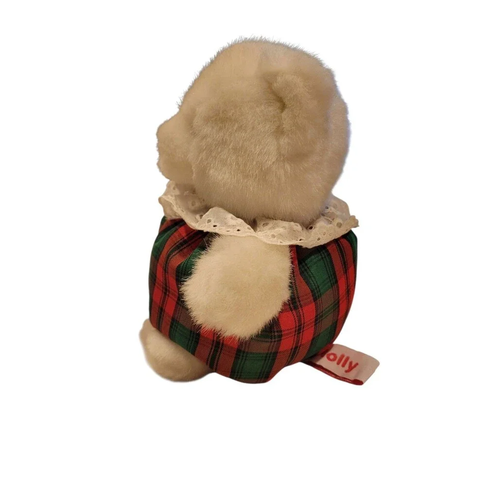 Russ Berrie Bear HOLLY White Soft Christmas Plush Tartan Fabric Body 8